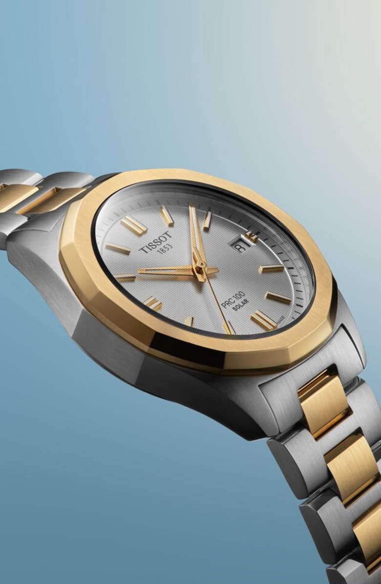 Tissot PRC 100 Solar Two-Tone Bracelet Watch, 34mm, Alternate, color, Silver
