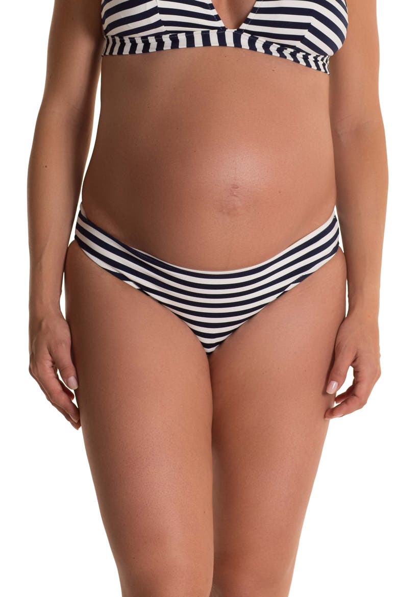 Isabella Stripe Maternity Bikini Bottoms, Main, color, NAVY/ WHITE
