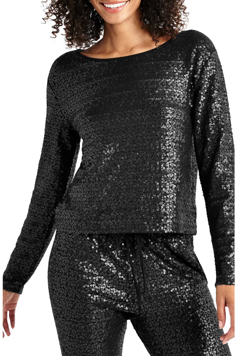 Tavi Sequin Long Sleeve Top, Main, color, BLACK