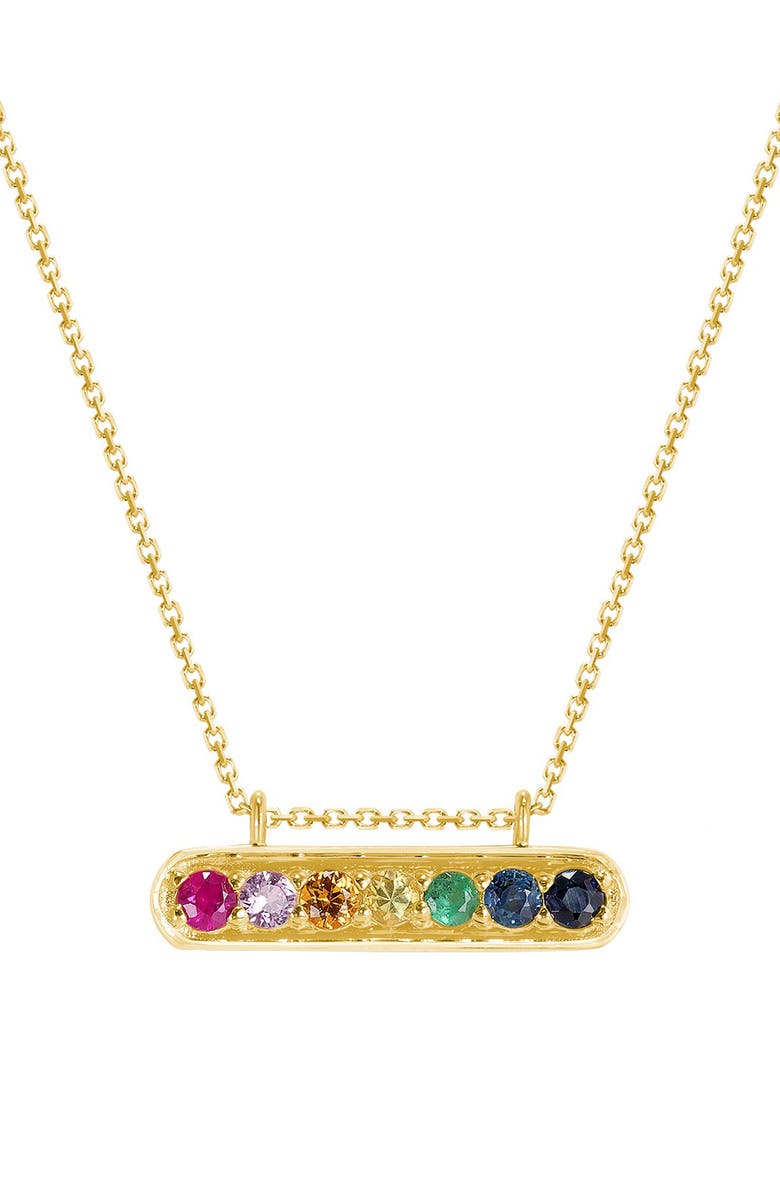 RON HAMI 14K Yellow Gold Rainbow Sapphire Bar Pendant Necklace, Main, color, 
