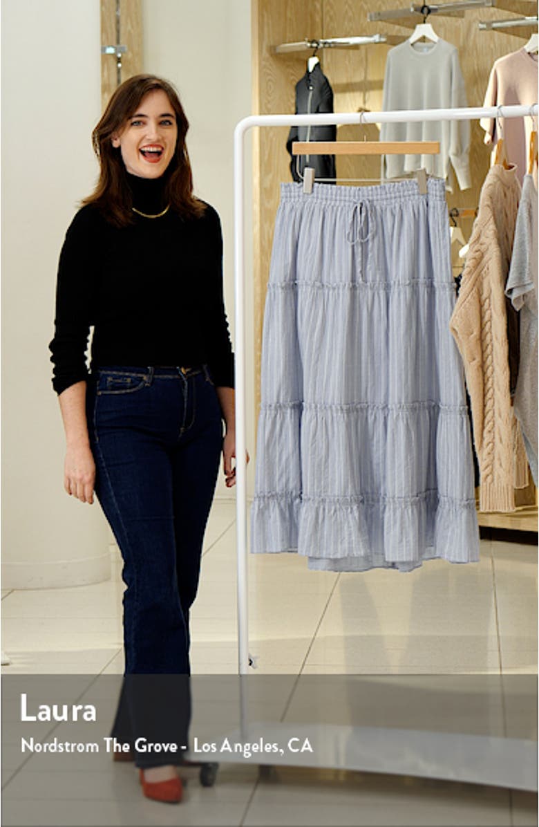 Striped Ruffle Tiered Pull-On Maxi Skirt, sales video thumbnail