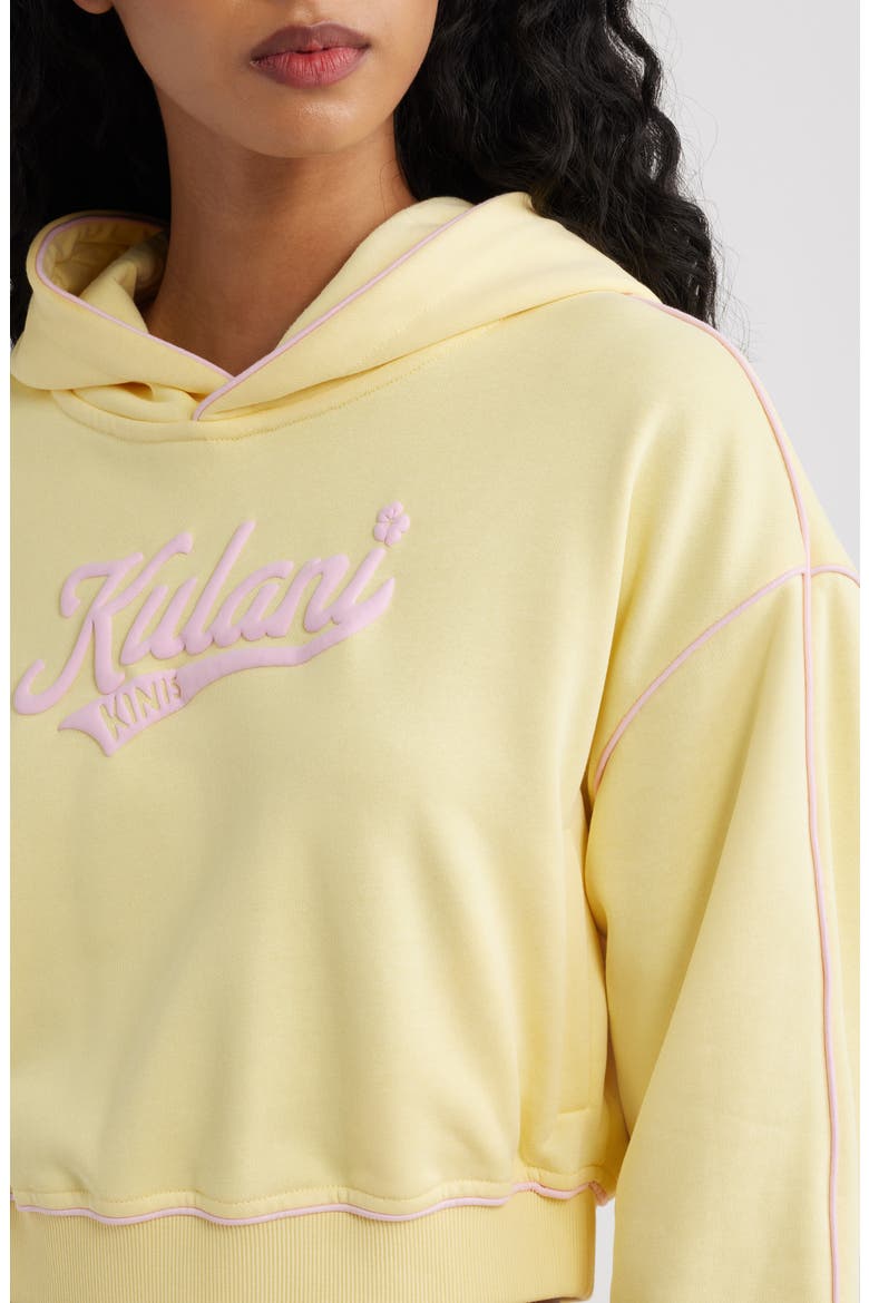 Puff Paint Cropped Hoodie, Alternate, color, CUSTARD CLOUD