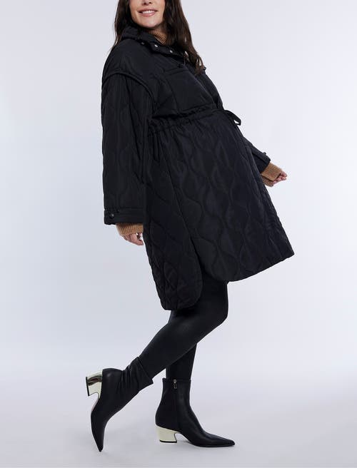 Motherhood Maternity Woven Full-zip Long Sleeve Quilted Puffer Jacket In Black
