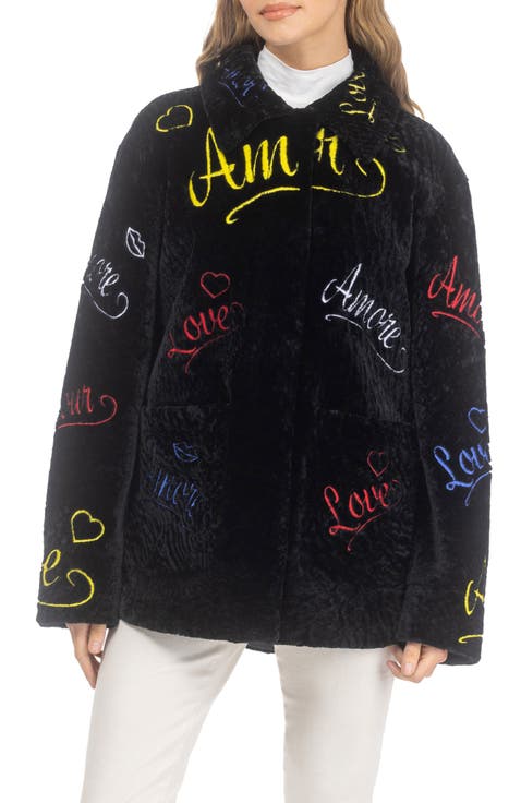 Genuine Shearling Embroidered "love" Jacket