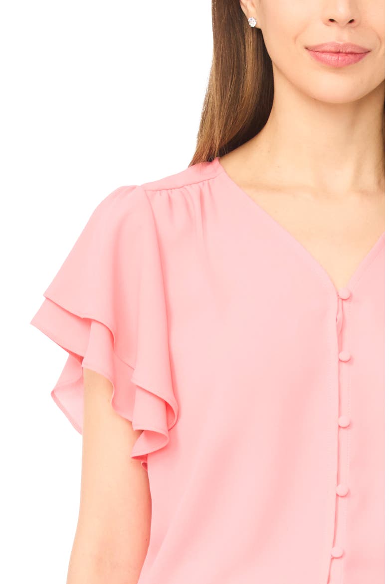 Double Flutter Sleeve V-Neck Top, Alternate, color, CORAL BLOOM