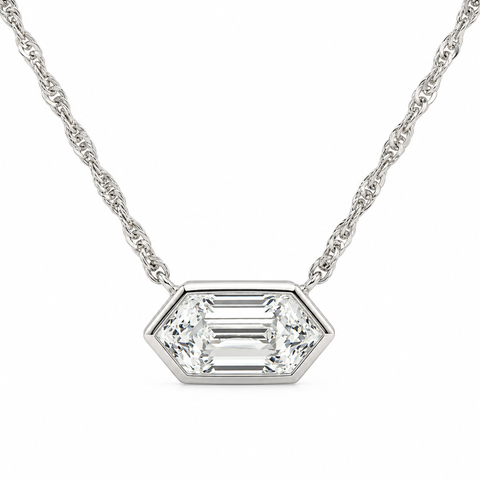 Certified 3/4ct Long Hexagon Bezel Diamond East West Pendant Necklace Lab Grown