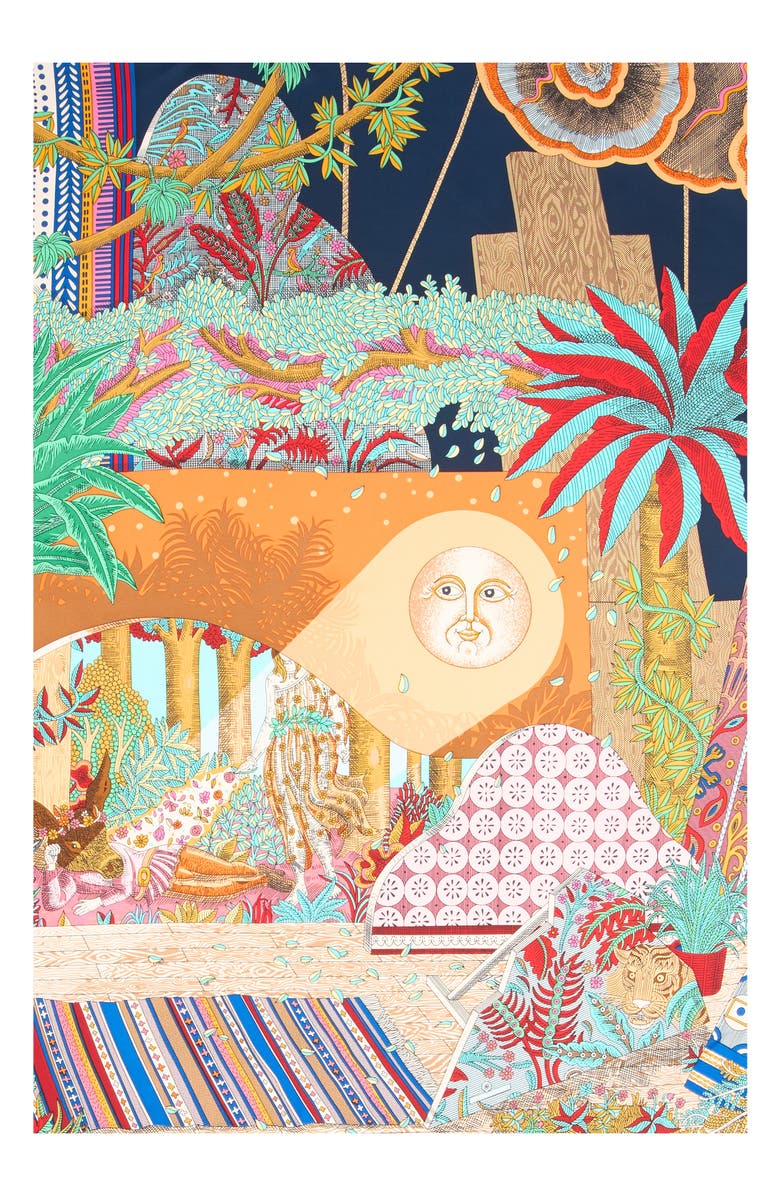 Viens Avec Moi Full Moon Large Silk Scarf, Alternate, color, Burgundy And Sage