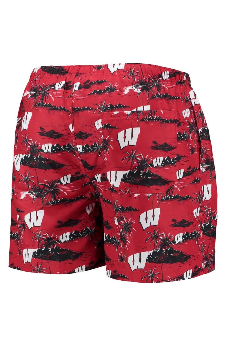 FOCO Men's FOCO Red Wisconsin Badgers Island Palm Swim Trunks, Alternate, color, Red