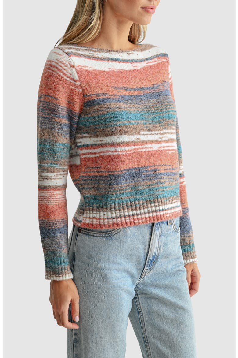 Striped Boat Neck Sweater, Alternate, color, RED SLATE