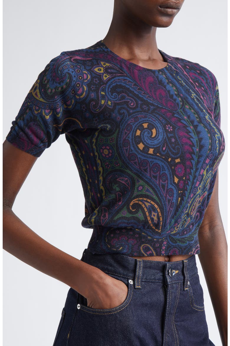 Paisley Silk & Cashmere Sweater, Alternate, color, PRINT ON BLUE BASE