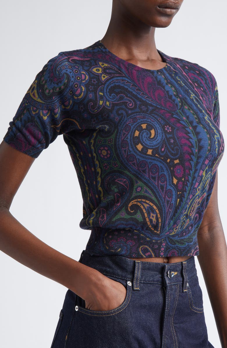 Etro Paisley Silk & Cashmere Sweater, Alternate, color, Print On Blue Base