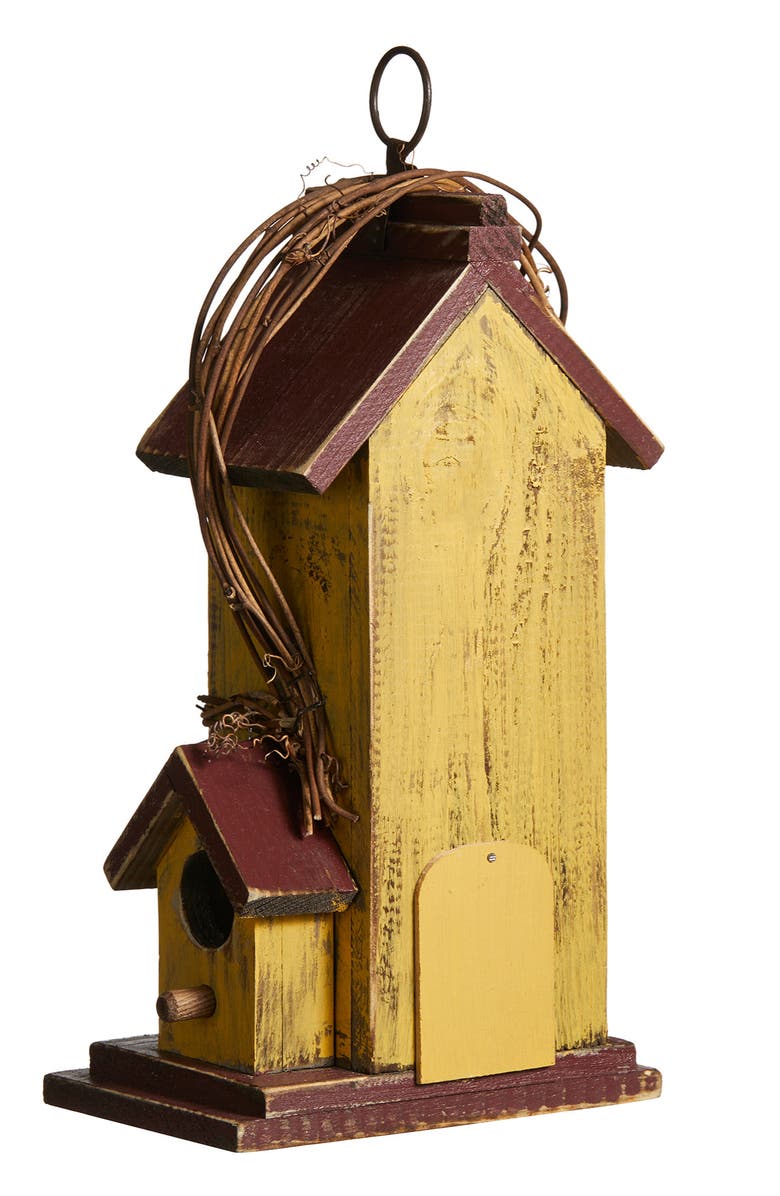 Glitzhome Solid Wood Cottage Decorative Outdoor Garden Birdhouses, Alternate, color, Yellow