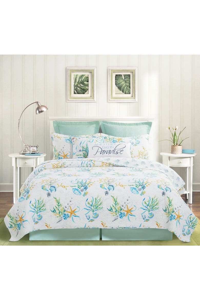 Marlowe Sound Coastal Beach Cotton Quilt Set  - Reversible and Machine Washable, Alternate, color, White