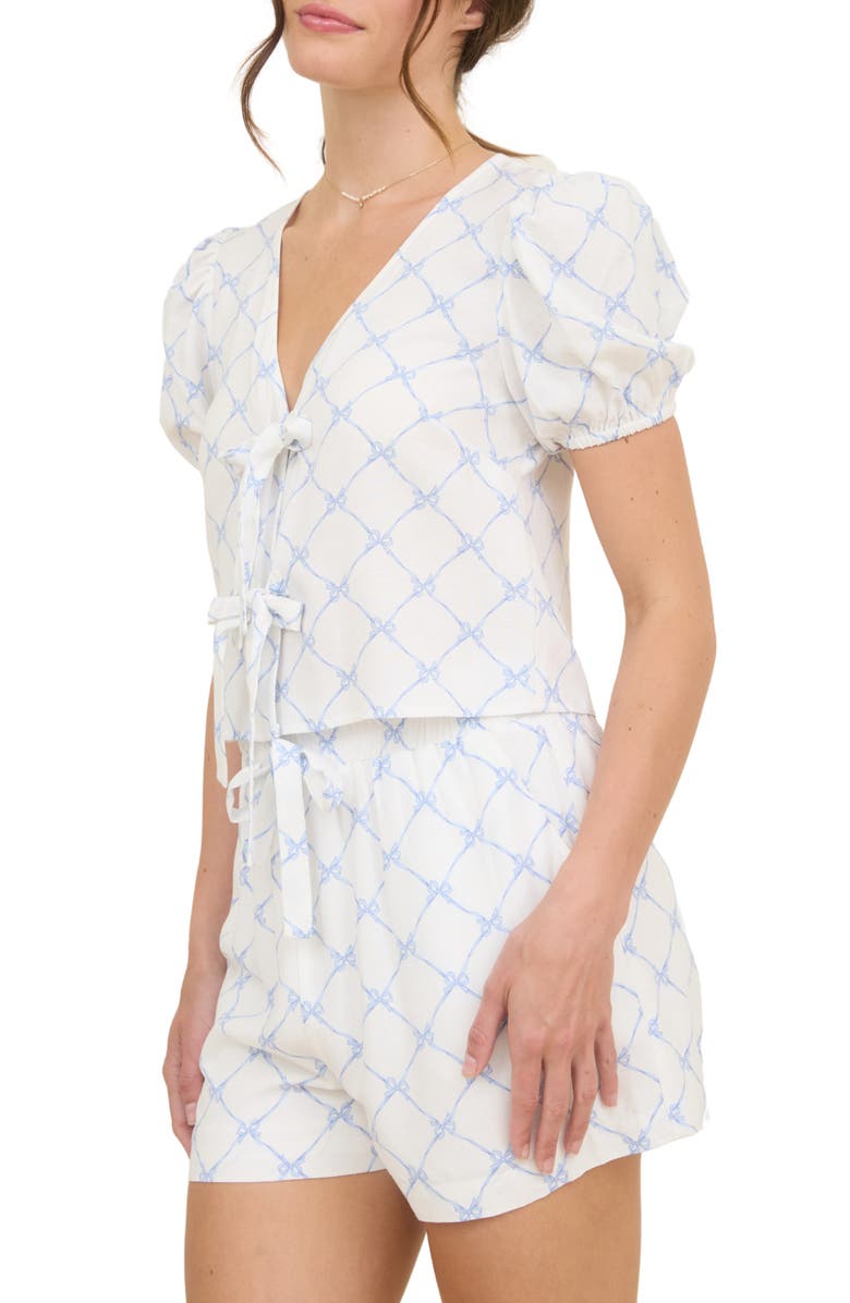 Blu Pepper Puff Sleeve Tie Front Top, Alternate, color, Blue