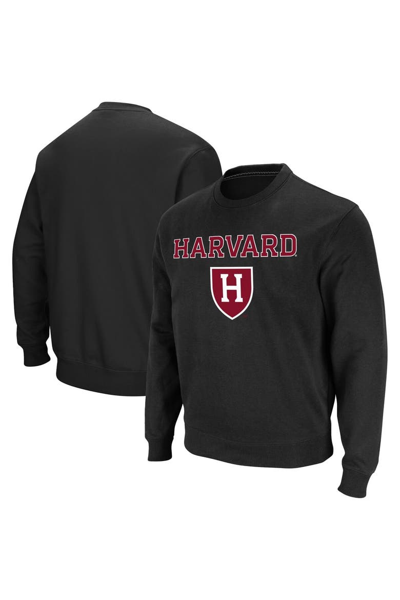 Men's Colosseum Black Harvard Crimson Team Arch & Logo Tackle Twill Pullover Sweatshirt, Alternate, color, Black