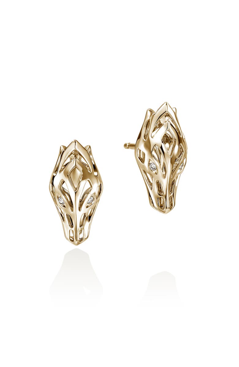 John Hardy Naga Stud Earrings in 14K Gold & Diamonds, Main, color, Gold