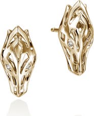 John Hardy Naga Stud Earrings in 14K Gold & Diamonds
