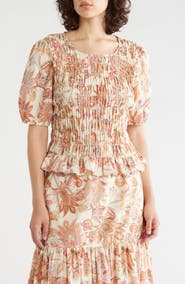 Sanctuary Nanette Paisley Puff Sleeve Smocked Cotton Top