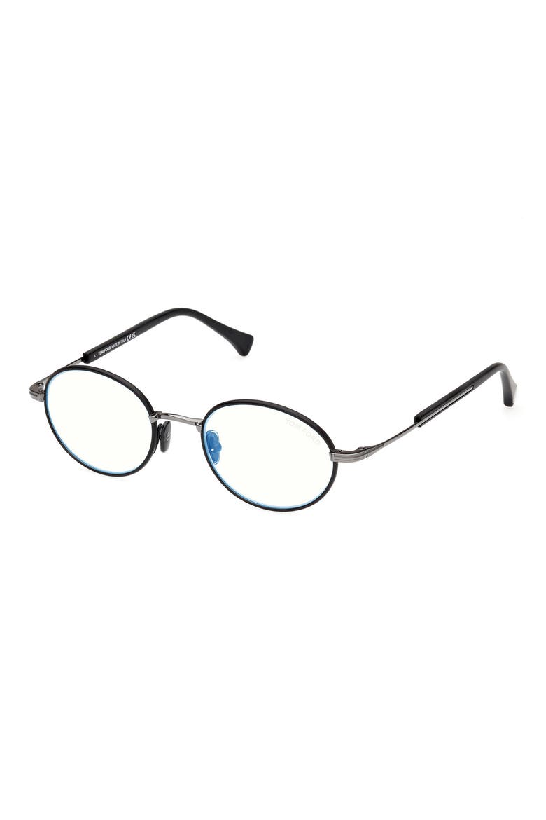 49mm Round Blue Light Blocking Optical Glasses, Alternate, color, BLACK GUNMETAL / T LOGO
