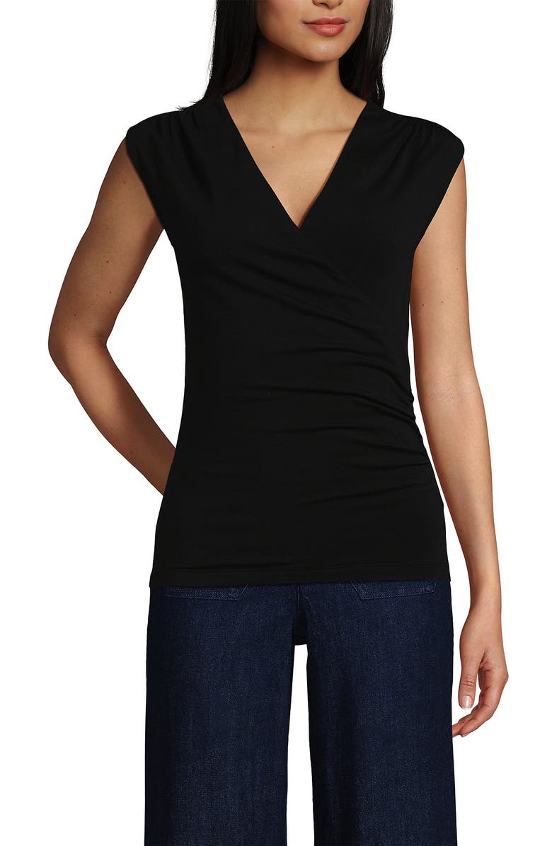 Lands' End Lightweight Jersey Wrap Front Top, Alternate, color,