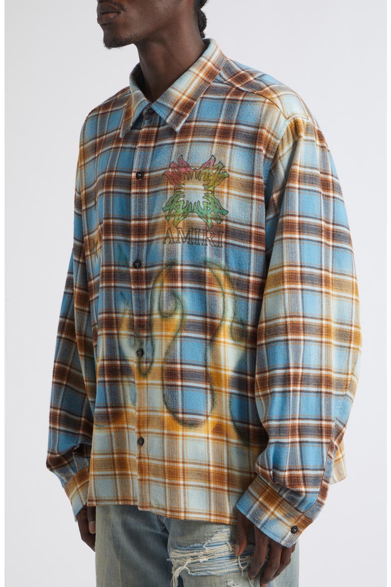 MA Quad Flames Plaid Cotton Flannel Button-Up Shirt, Alternate, color, BLUE