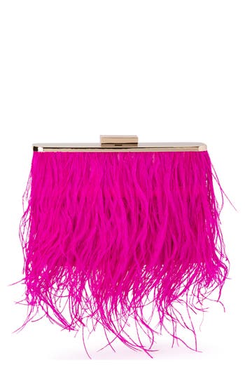 Olga Berg Ostrich Feather Embellished Clutch In Pink