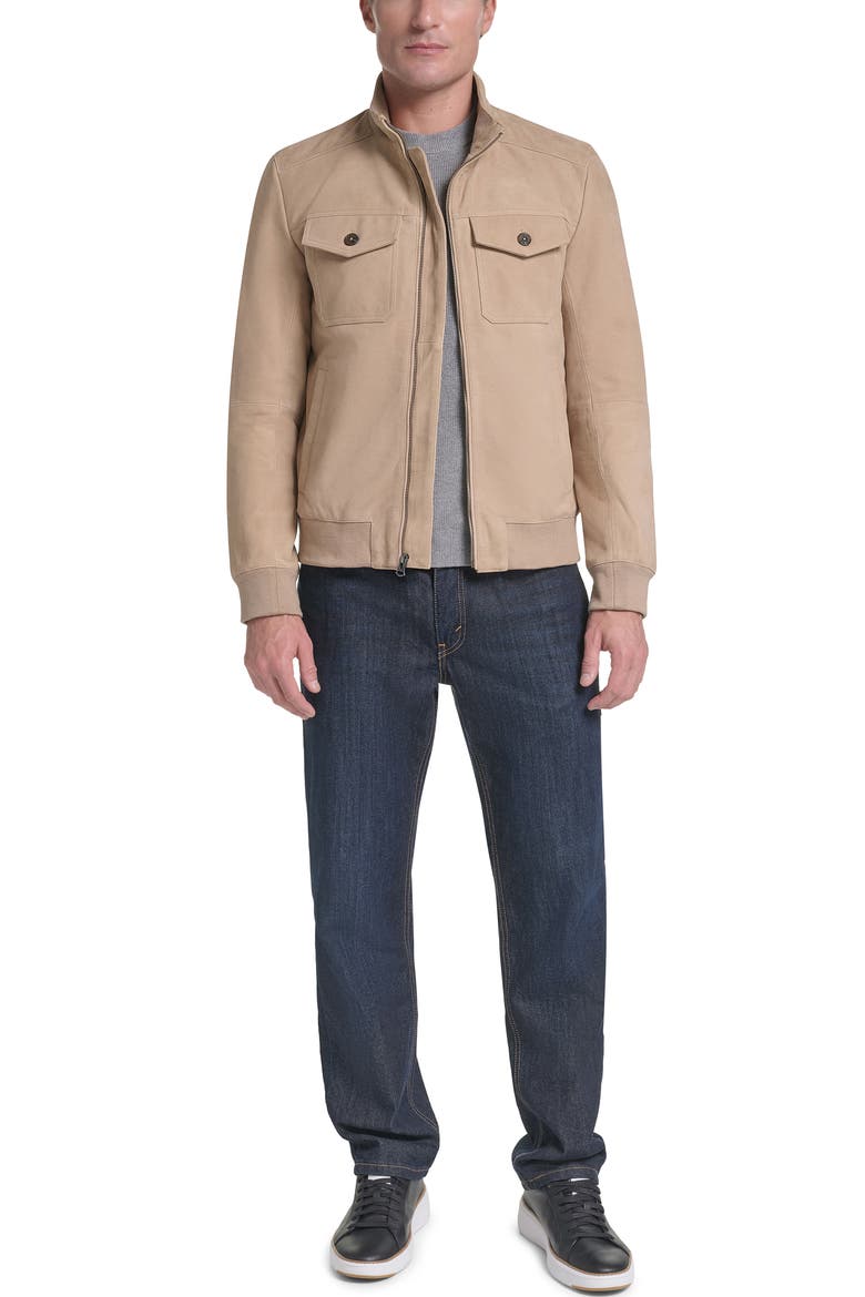 Suede Bomber Leather Jacket, Alternate, color, SAND