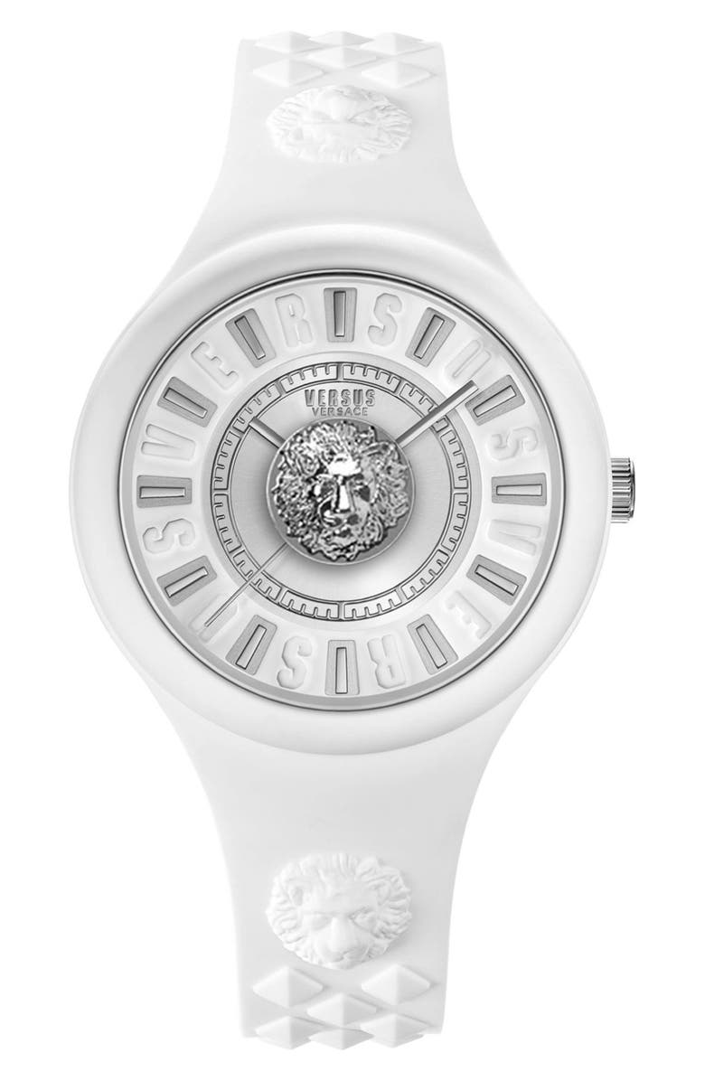 VERSUS Versace Women's Fire Island Lion Silicone Strap Watch, 39mm, Alternate, color, White