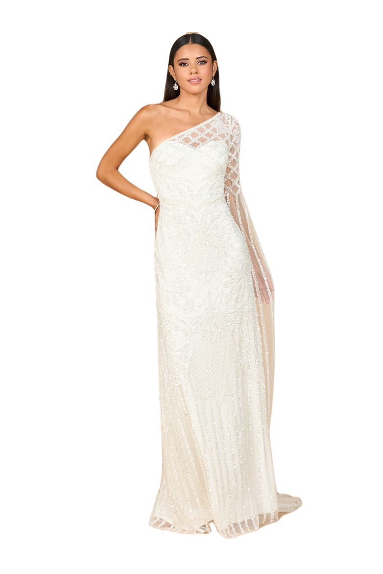 One Sleeve Beaded Gown, Alternate, color, Ivory