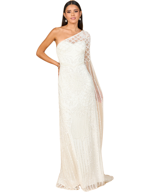 Lara New York One Sleeve Beaded Gown In Ivory