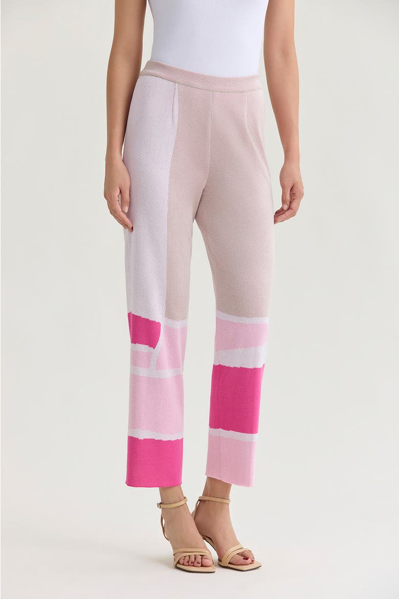 Soft Knit Straight-Leg Colorblock Ankle Pants, Alternate, color, Carmine Rose/Pink