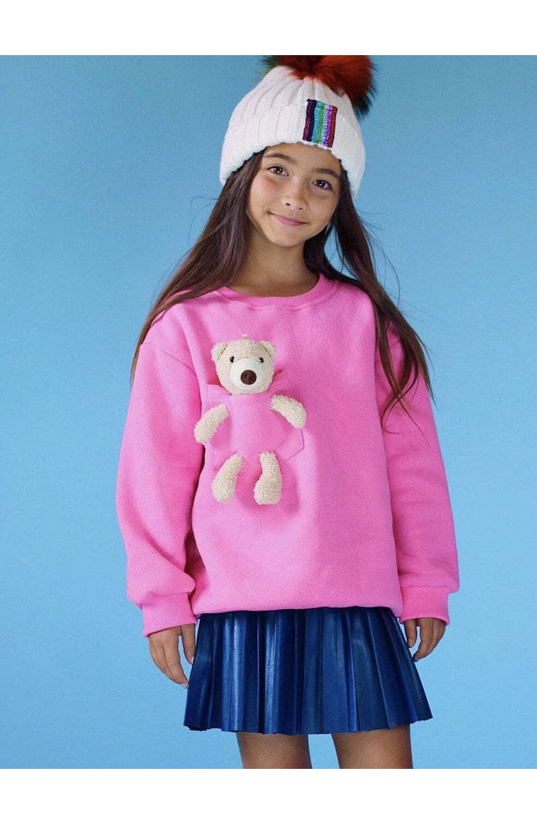 Lola + The Boys Teddy Buddy Bear Crewneck, Alternate, color, Pink