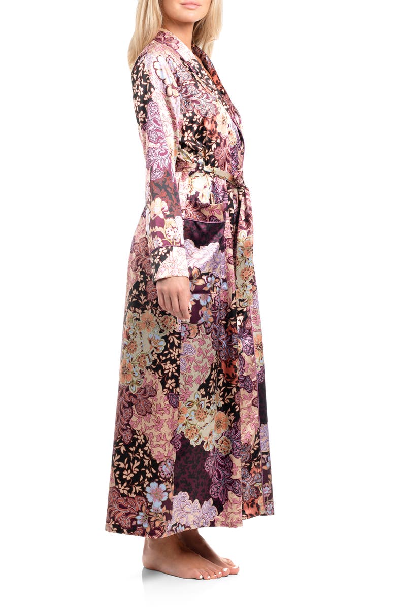 In Bloom by Jonquil Anna Print Satin Robe, Alternate, color, Plum