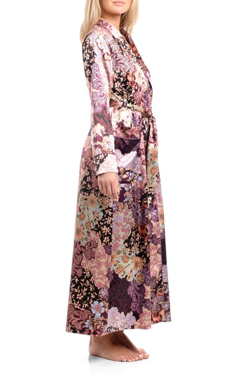 In Bloom By Jonquil Anna Print Satin Robe In Purple