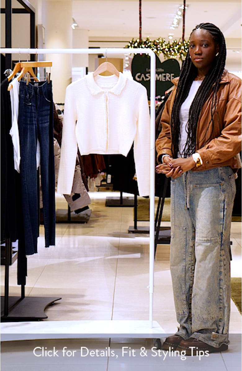 Faux Pearl Trim Collared Cardigan, sales video thumbnail