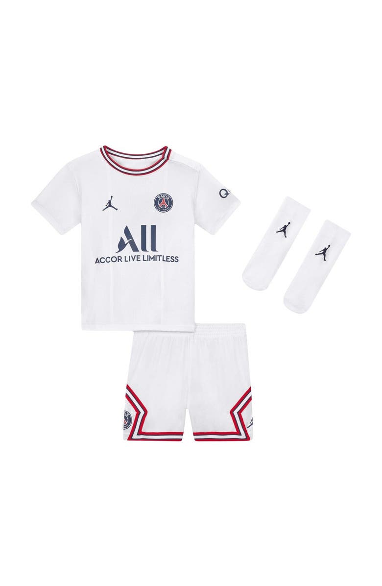 Nike Infant Jordan Brand White Paris Saint-Germain 2022/23 Fourth Stadium Kit Set, Alternate, color, White