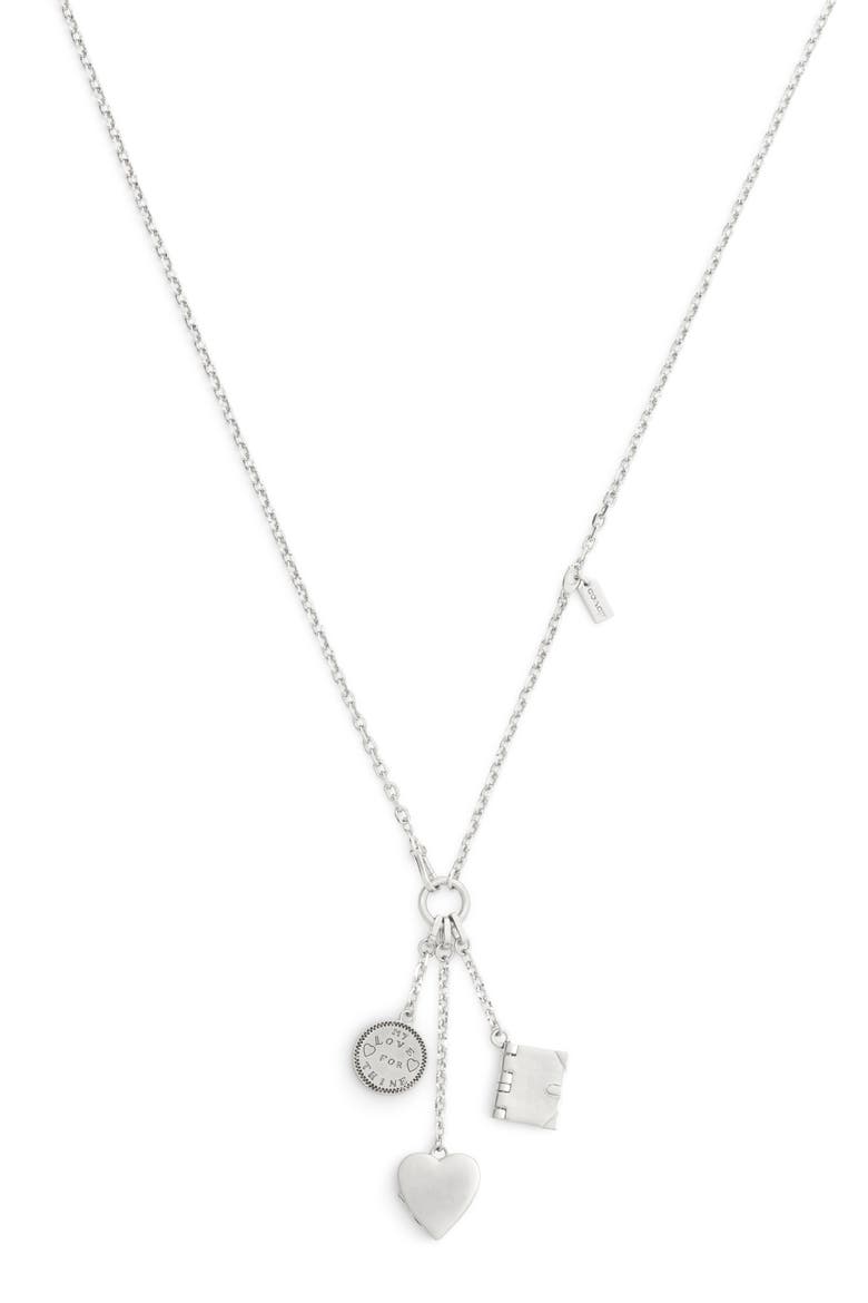 Multi Charm Lariat Necklace, Alternate, color, ANTIQUE SILVER