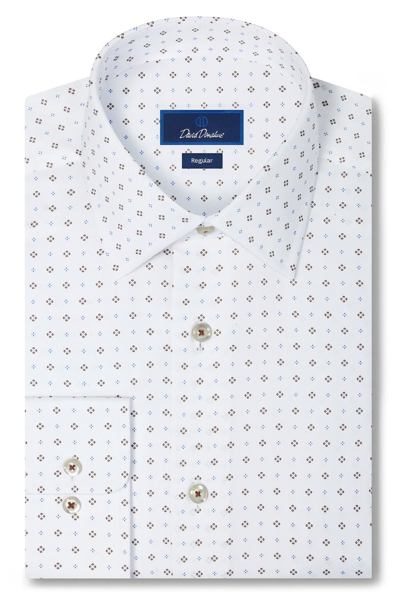Regular Fit Neat Print Cotton Dress Shirt, Main, color, WHITE/ CHOCOLATE
