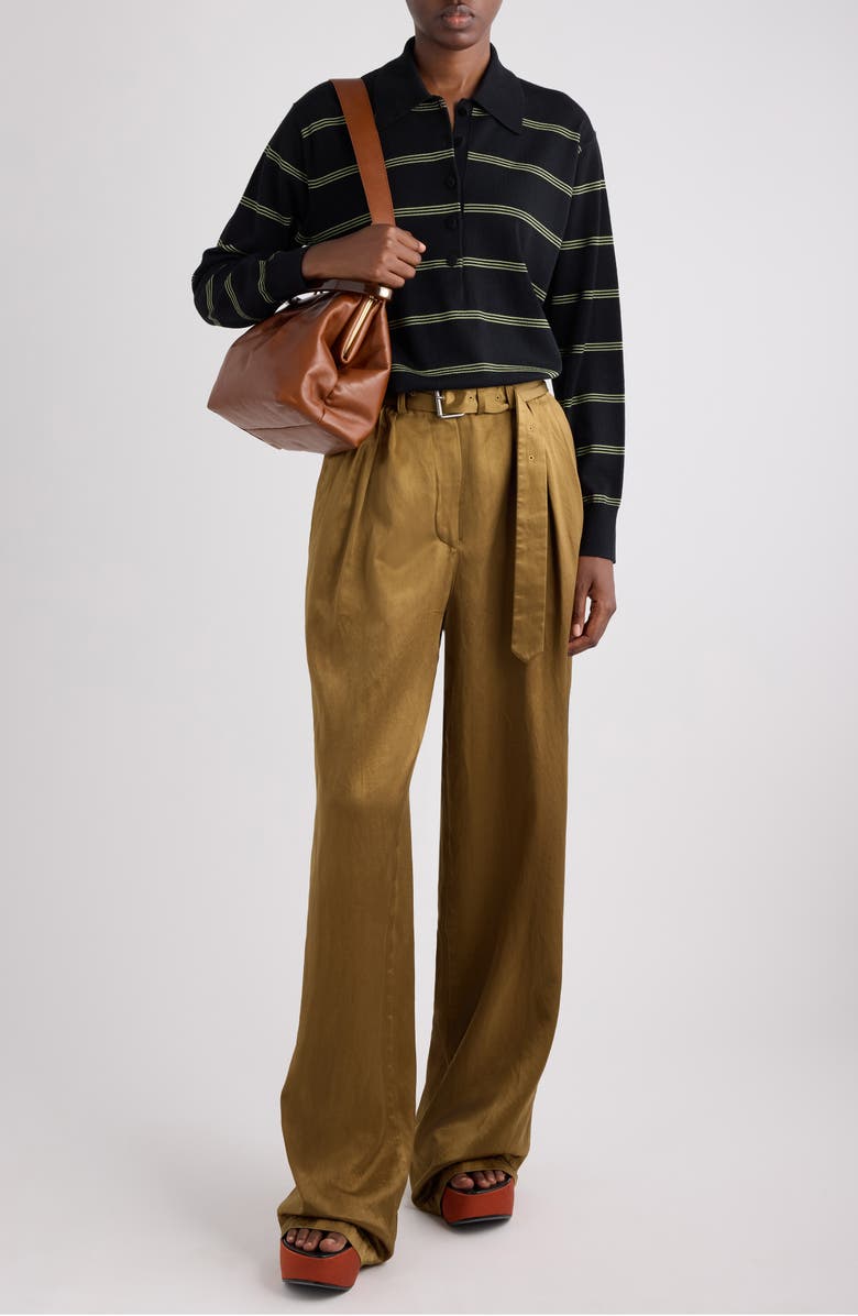 Dries Van Noten Tuno Stripe Merino Wool Polo Sweater, Alternate, color, Black