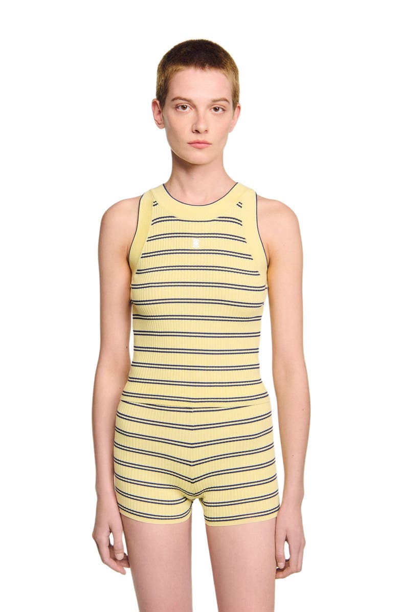 SANDRO Striped knit vest top, Alternate, color, Light Yellow
