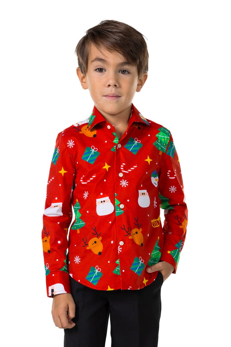 Kids' Festivity Red Icons Long Sleeve Shirt, Main, color, RED