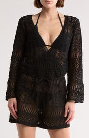 Elan Pointelle Knit Cover-Up Romper