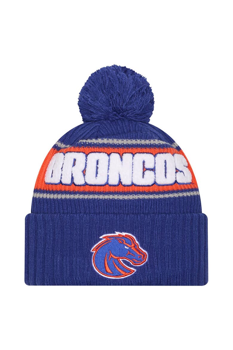 Men's New Era Royal Boise State Broncos Bold Cuffed Knit Hat with Pom, Main, color, Royal