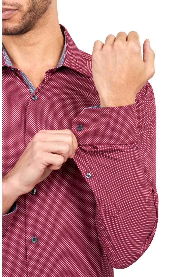 Trim Fit Performance Stretch Dot Dress Shirt, Alternate, color, BURGUNDY