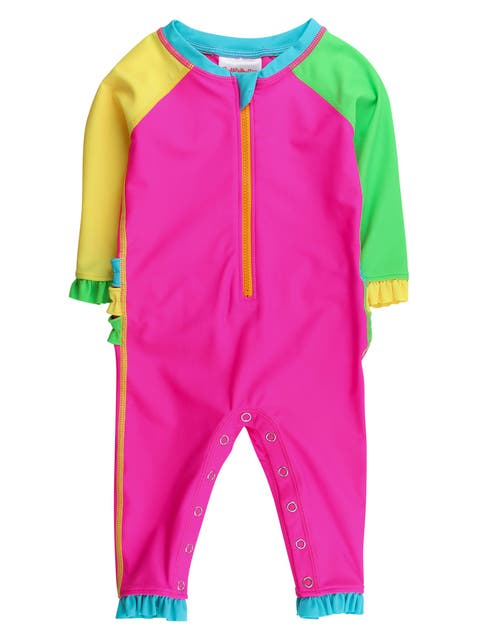 UPF50+ Sun Protected Full Length Long Sleeve Rash Guard One Piece Swimsuit, with Signature Rear Ruffles