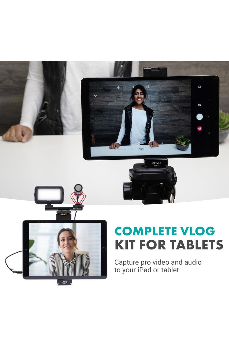 MOVO Tablet Vlogging Kit for iPad with Mic, Light, Full-Size Tripod, Alternate, color, Black