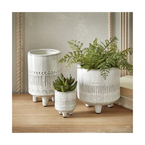 Tag Olema Carved Grey Glazed Terracotta Planter Decorative Use In Gray