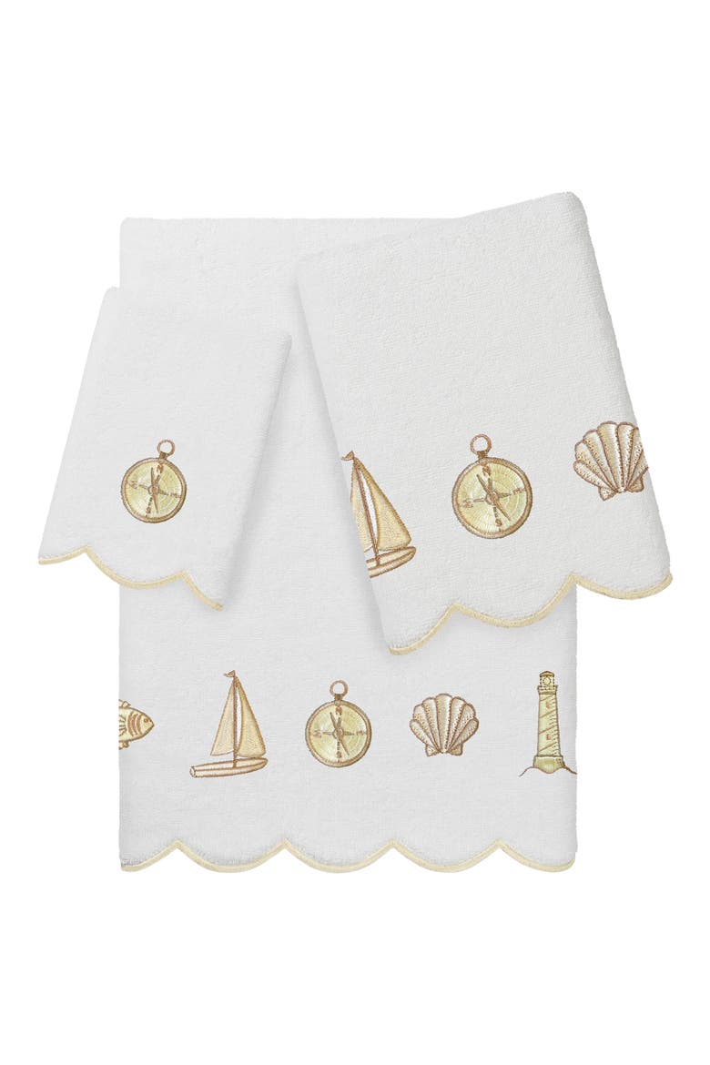 Sea Joy Scallop 3-Piece Embellished Towel Set, Main, color, WHITE/ BEIGE