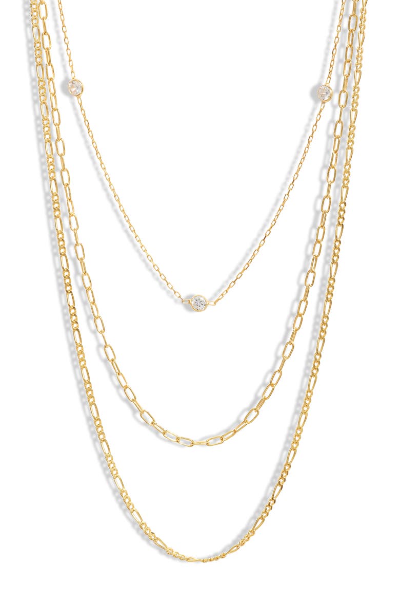 Sterling Silver Layered Necklace, Main, color, GOLD