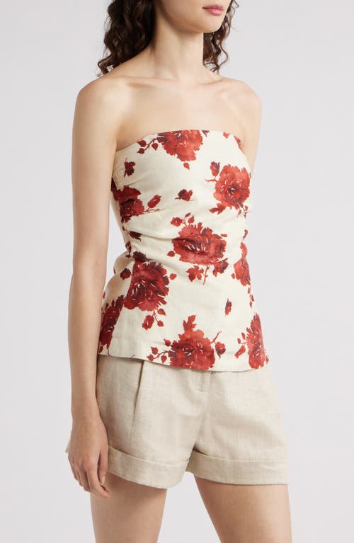 Faithfull The Brand Alexa Floral-print Strapless Linen Top In Cecile Floral - Garnet